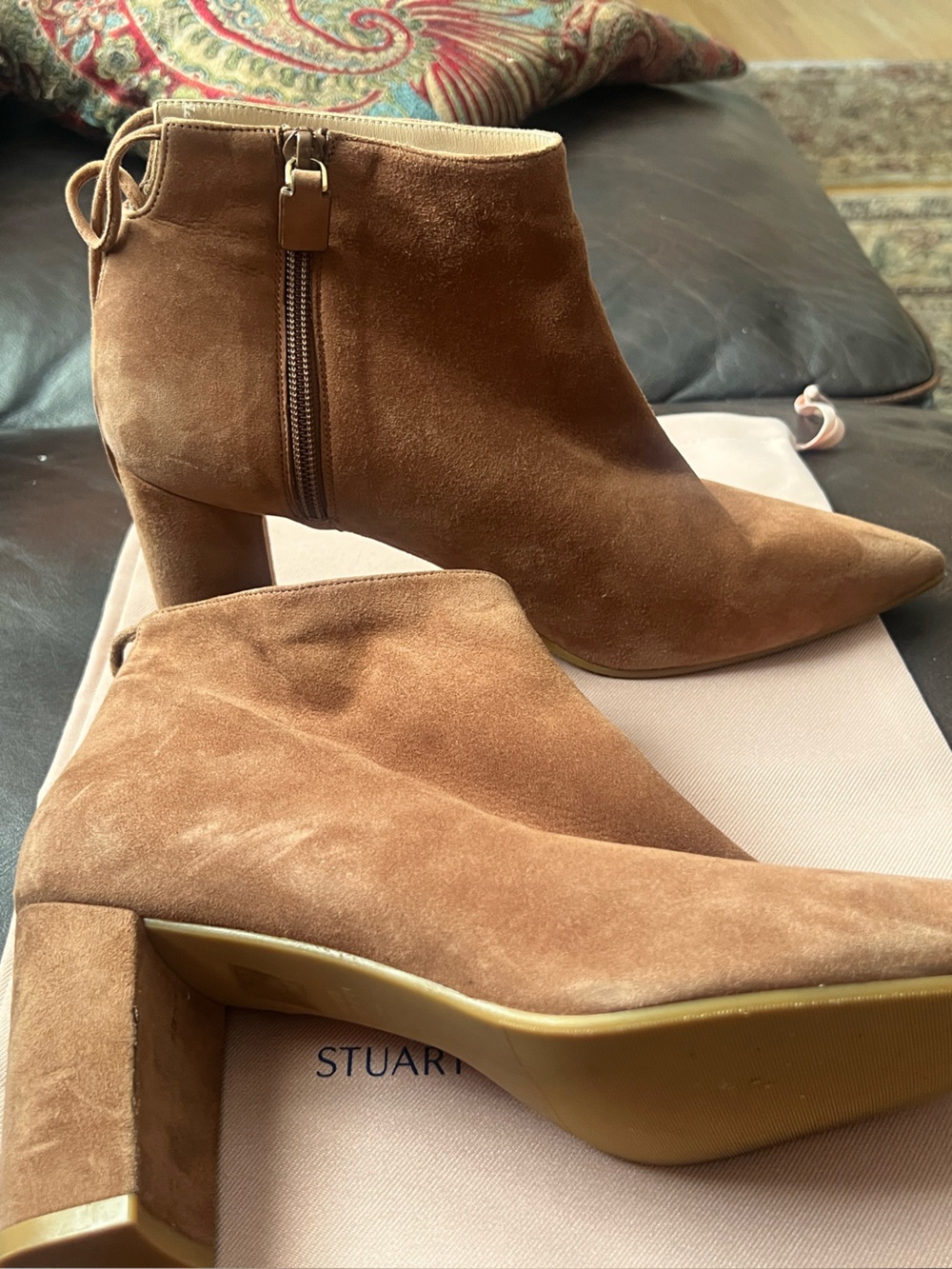 Stuart Weitzman Chestnut Suede Pointed Toe Ankle Booties